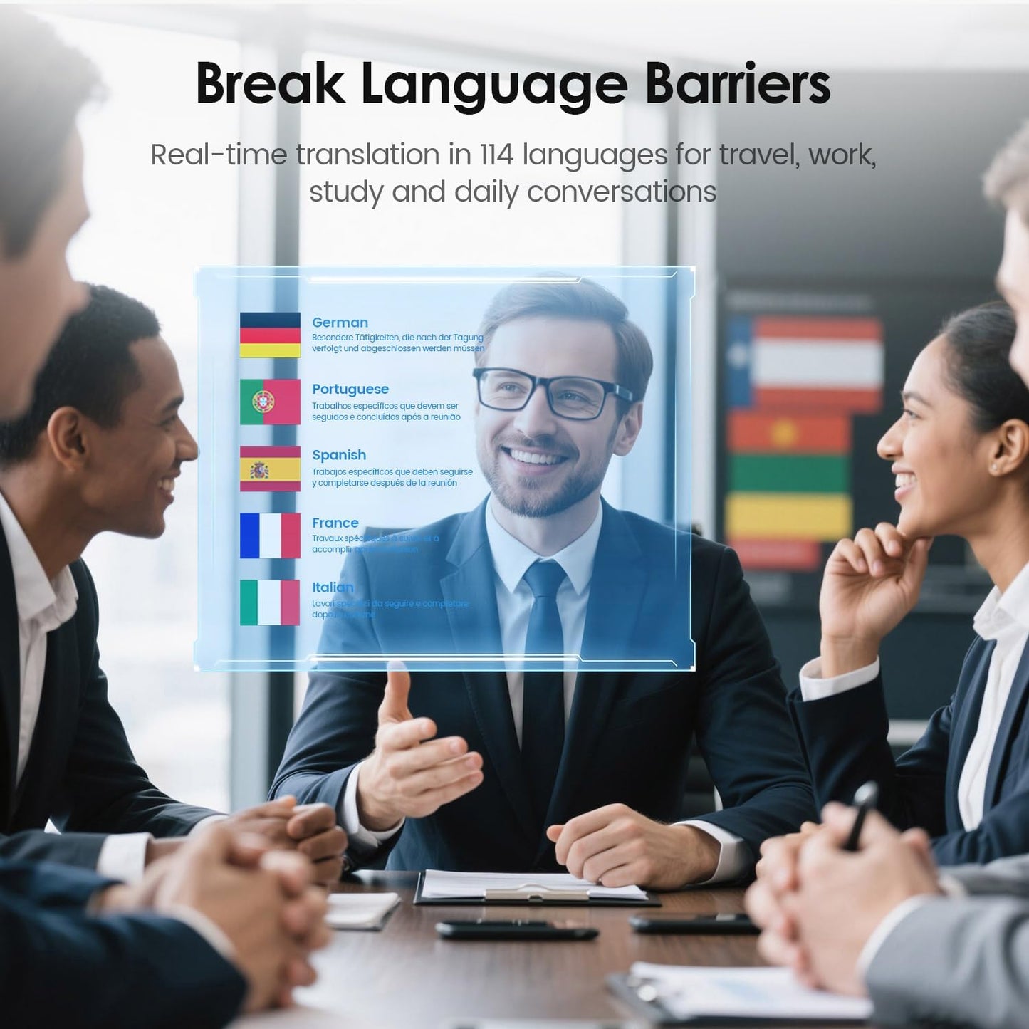 Smart Translation Glasses – Bluetooth, AI Interpreter, Voice Assistant