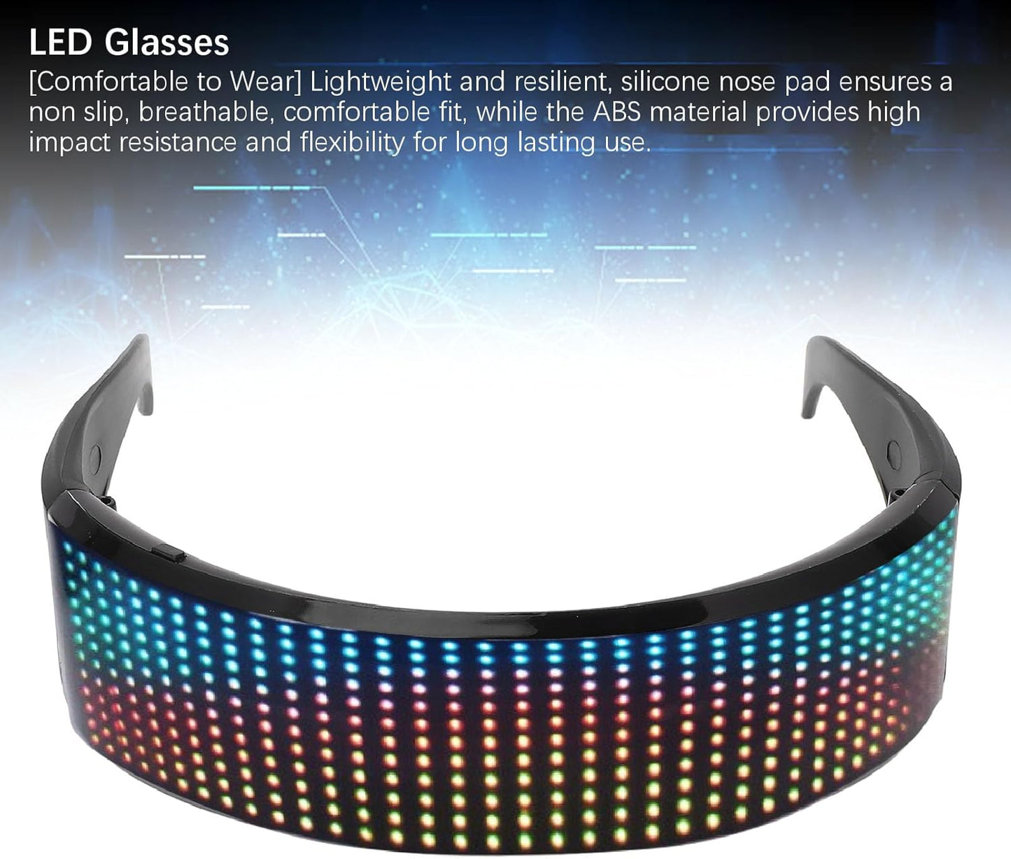 LED Glasses Bluetooth RGB Light Up Smart Glasses 4 Display Modes