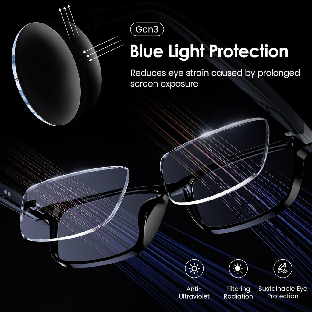 Gen3 Smart Translation Glasses – Bluetooth Glasses with Dual Temples (Bluetooth+Standard), Real-Time AI Interpreter, Touch Control, Voice Assistant – Lightweight for Travel, Work, Business