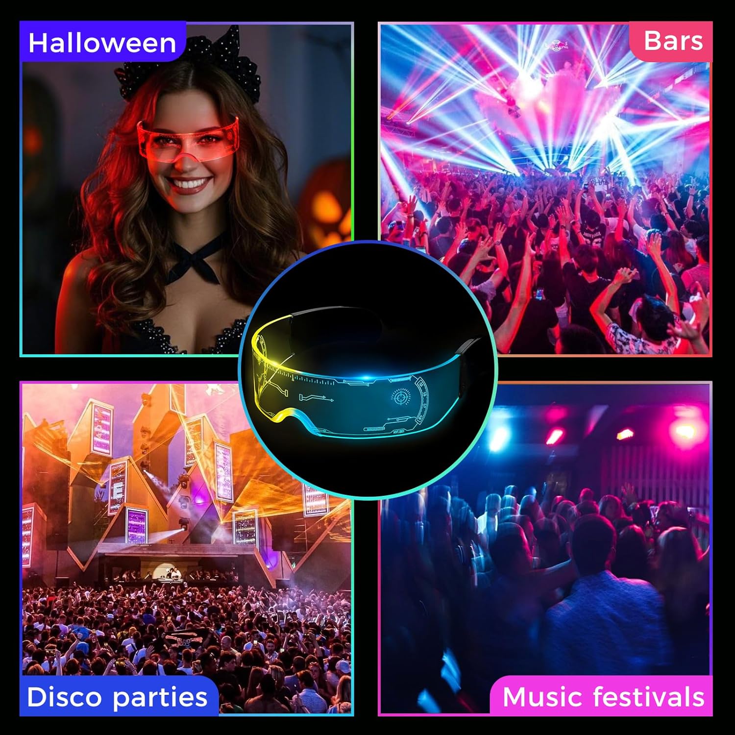 CLZFXS Led Glasses Light Up Glasses Led Visor Glasses 7 colors and 4 modes, Luminous Glasses for Halloween Cosplay Party Bar