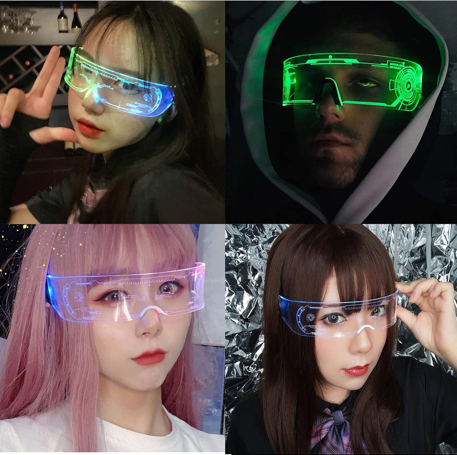 CLZFXS Led Glasses Light Up Glasses Led Visor Glasses 7 colors and 4 modes, Luminous Glasses for Halloween Cosplay Party Bar